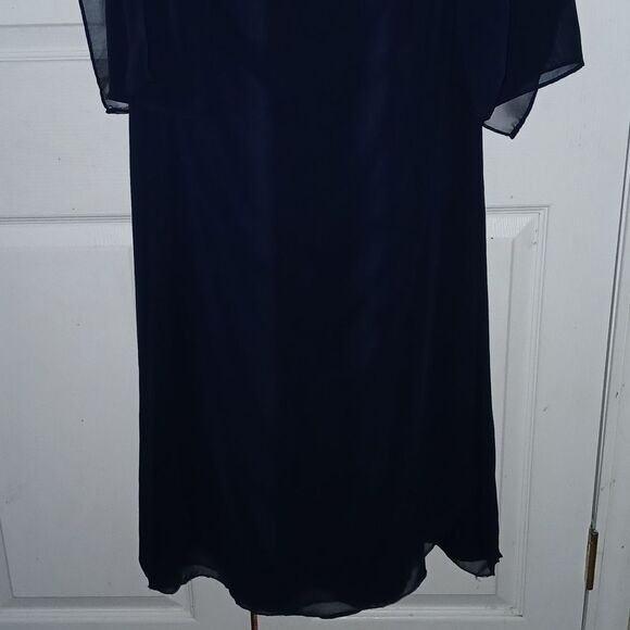 Jodan navy blue side gather beaded sleeveless formal gown with shawl  Sz 2 - Picture 2 of 12